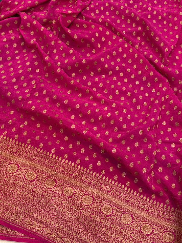 Rama Blue Pure Crepe Silk Handloom Banarasi Saree