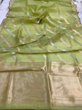 Dusky Green Banarasi Handloom Kora Silk Saree - Aura Benaras