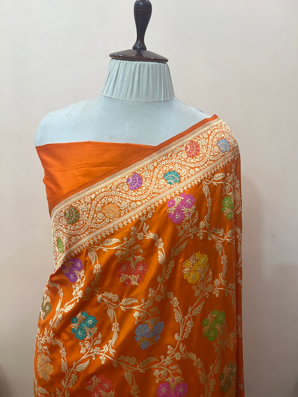 Orange Pure Katan Silk Handloom Banarasi Saree