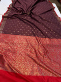 Brown Banarasi Handloom Soft Silk Saree - Aura Benaras