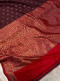 Brown Banarasi Handloom Soft Silk Saree - Aura Benaras