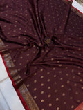 Brown Banarasi Handloom Soft Silk Saree - Aura Benaras