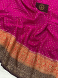 Rani Pink Pure Banarasi Khaddi Crepe Silk Saree - Aura Benaras