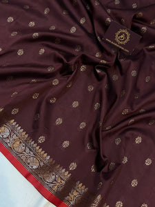 Brown Banarasi Handloom Soft Silk Saree - Aura Benaras