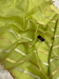 Dusky Green Banarasi Handloom Kora Silk Saree - Aura Benaras