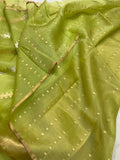 Dusky Green Banarasi Handloom Kora Silk Saree - Aura Benaras