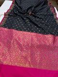 Black Banarasi Handloom Soft Silk Saree - Aura Benaras