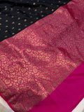 Black Banarasi Handloom Soft Silk Saree - Aura Benaras