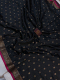 Black Banarasi Handloom Soft Silk Saree - Aura Benaras