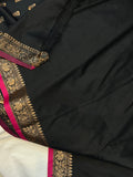 Black Banarasi Handloom Soft Silk Saree - Aura Benaras