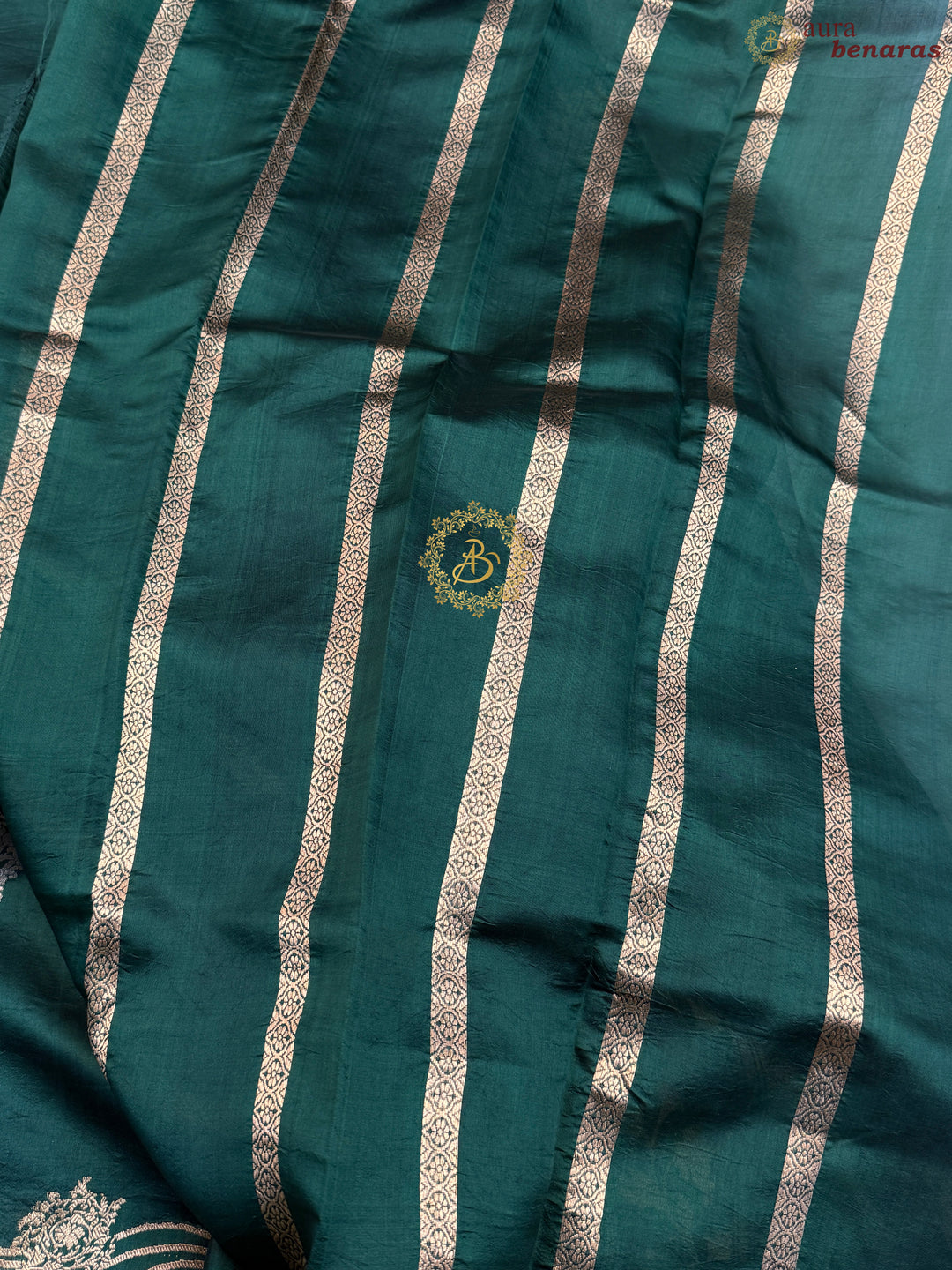 Bottle Green Pure Silk Handloom Banarasi Saree