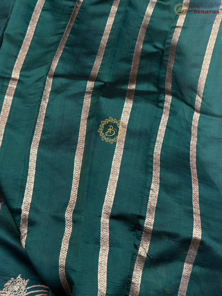 Bottle Green Pure Silk Handloom Banarasi Saree