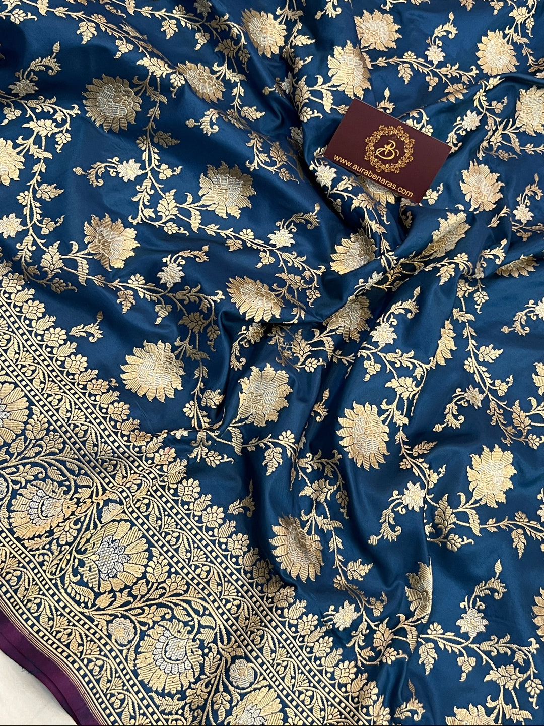 Teal Blue Pure Katan Silk Handloom Banarasi Saree