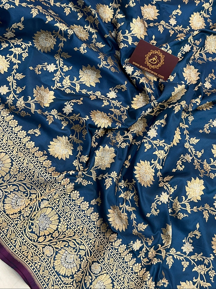 Teal Blue Pure Katan Silk Handloom Banarasi Saree