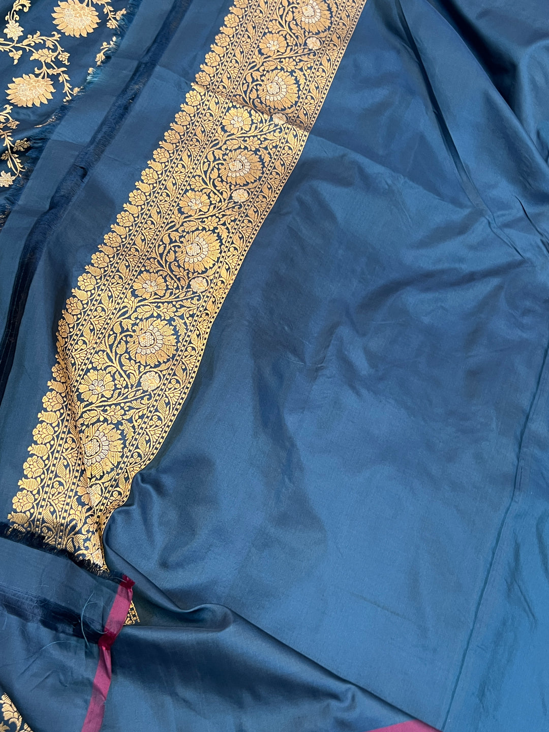 Teal Blue Pure Katan Silk Handloom Banarasi Saree