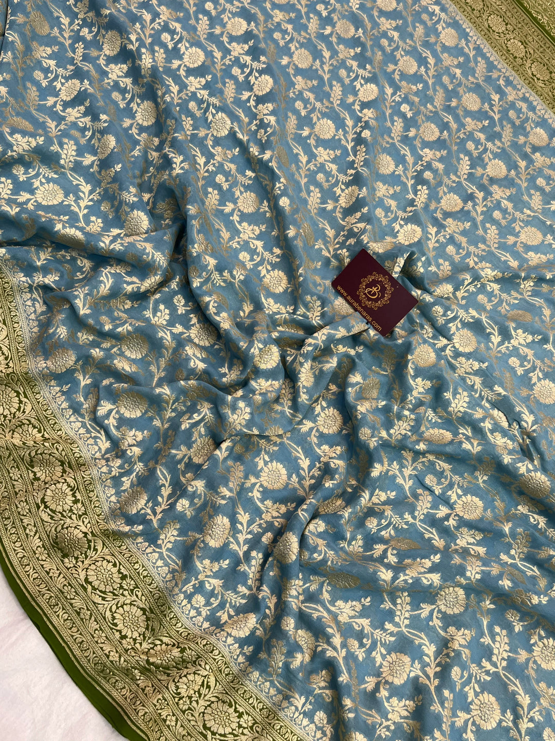 Greenish Grey Pure Banarasi Handloom Khaddi Georgette Saree