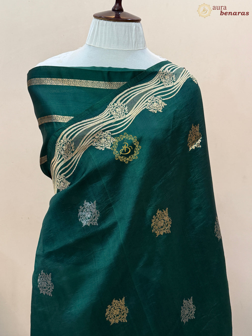 Bottle Green Pure Silk Handloom Banarasi Saree