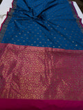 Blue Banarasi Handloom Soft Silk Saree - Aura Benaras