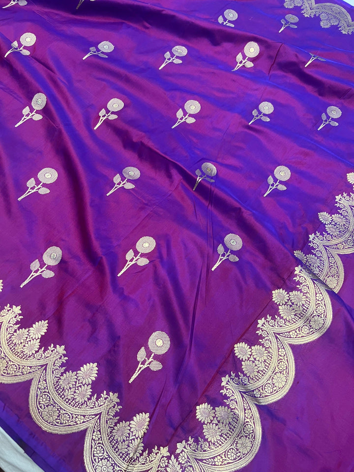 Magenta Banarasi Handloom Katan Silk Saree - Aura Benaras