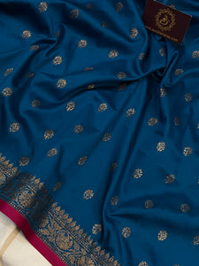 Blue Banarasi Handloom Soft Silk Saree - Aura Benaras