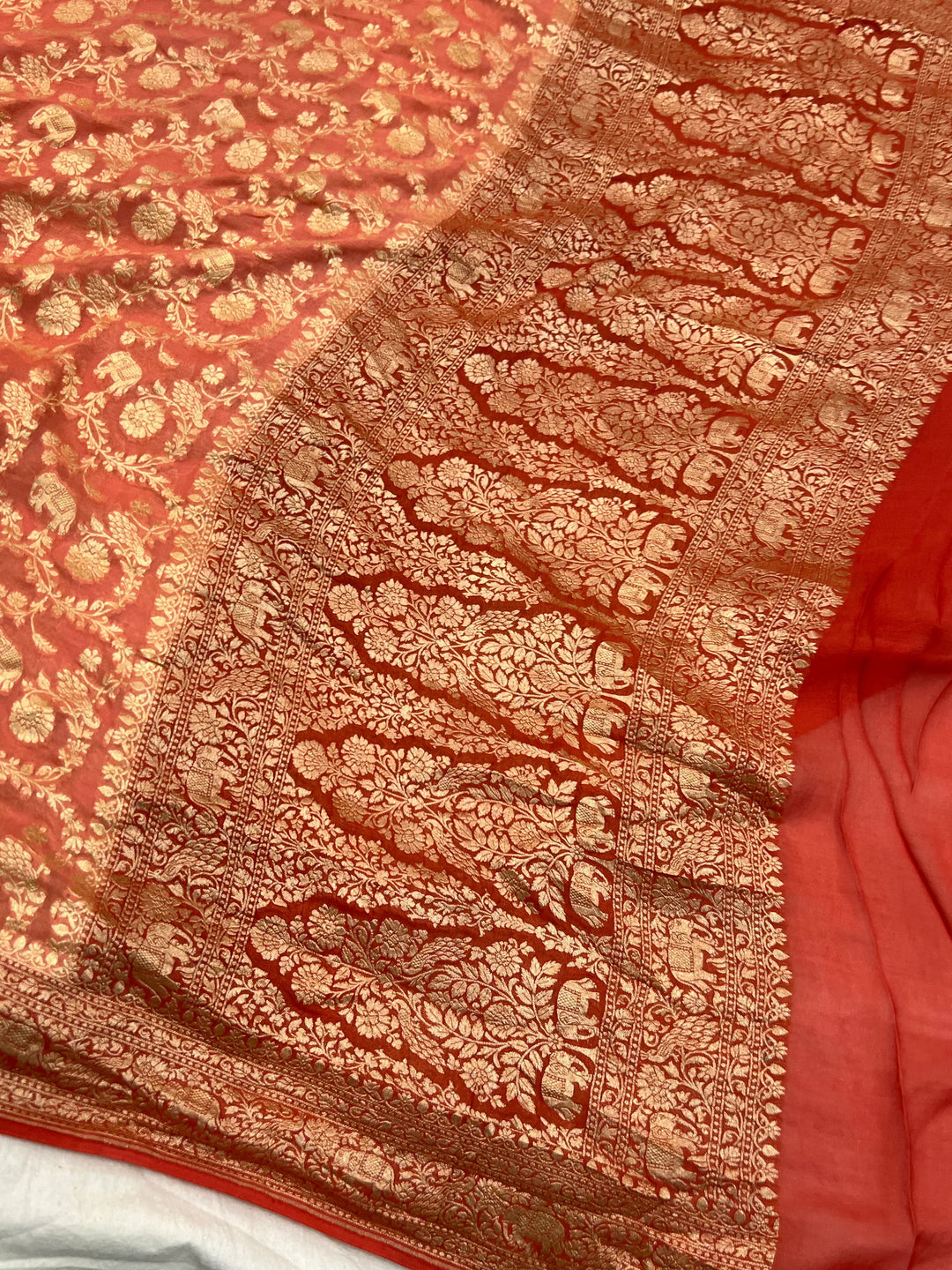 Peach Pure Banarasi Handloom Khaddi Georgette Saree