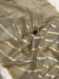 Grey Banarasi Handloom Kora Silk Saree - Aura Benaras