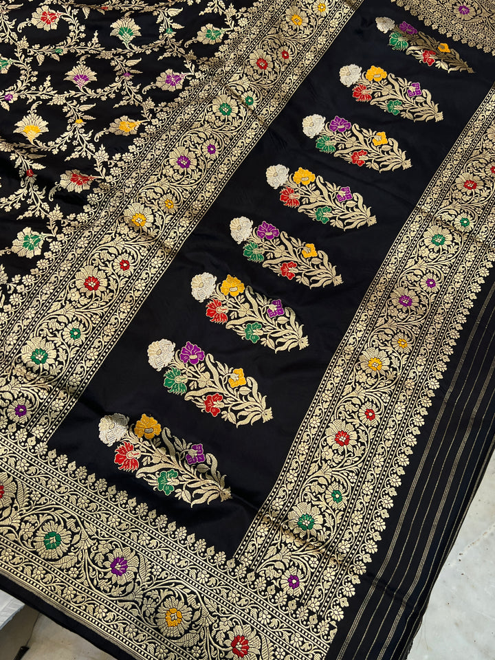 Black Pure Katan Silk Handloom Banarasi Saree
