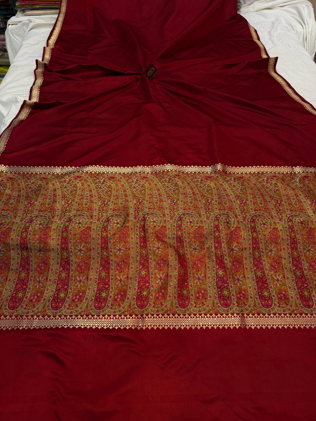 Maroon Pure Banarasi Handloom Katan Satin Silk Saree