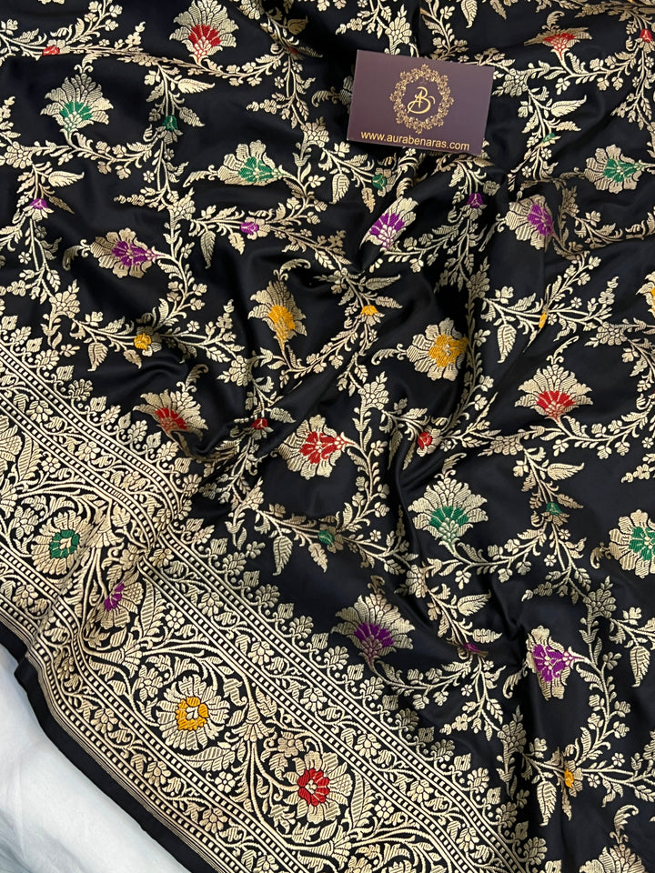 Black Pure Katan Silk Handloom Banarasi Saree