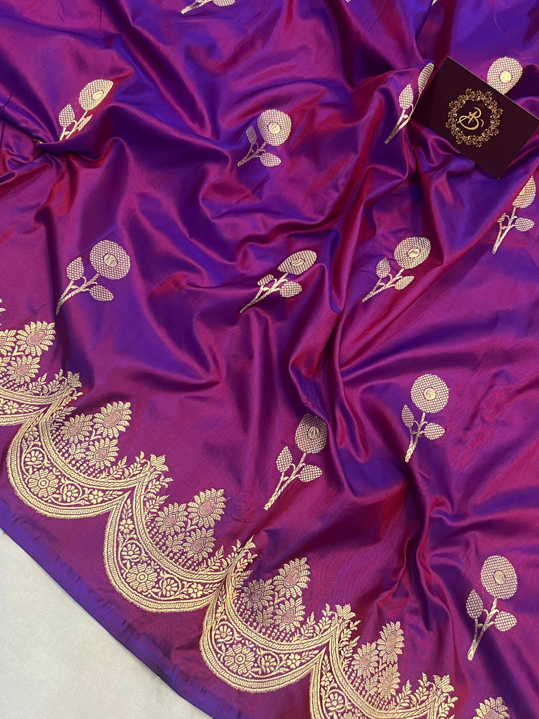 Magenta Banarasi Handloom Katan Silk Saree - Aura Benaras
