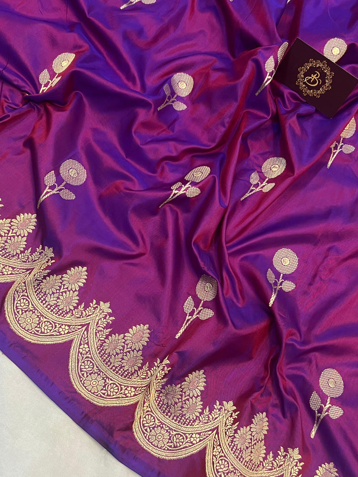 Magenta Banarasi Handloom Katan Silk Saree - Aura Benaras