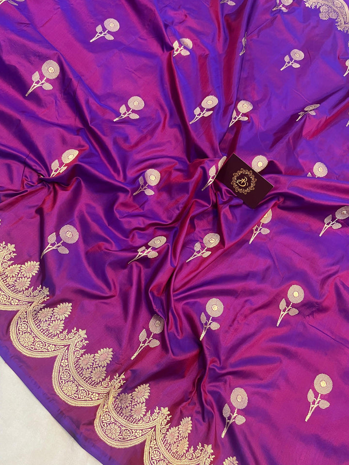Magenta Banarasi Handloom Katan Silk Saree - Aura Benaras