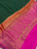 Bottle Green Pure Banarasi Khaddi Crepe Silk Saree - Aura Benaras