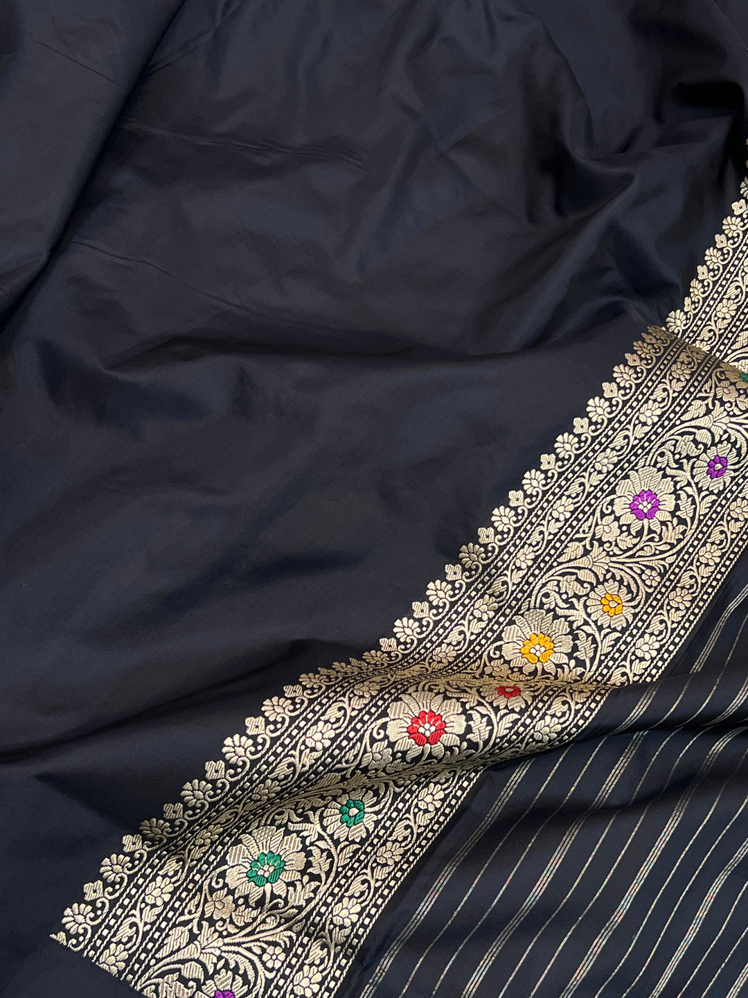 Black Pure Katan Silk Handloom Banarasi Saree