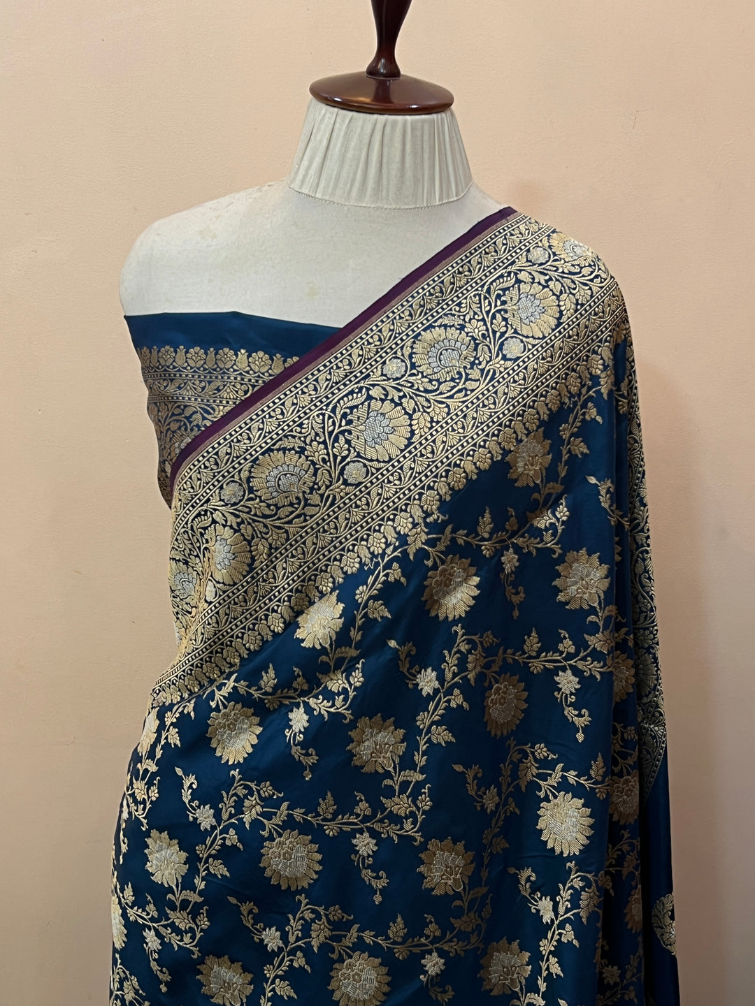 Teal Blue Pure Katan Silk Handloom Banarasi Saree