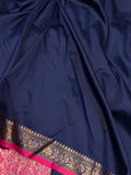 Navy Blue Banarasi Handloom Soft Silk Saree - Aura Benaras