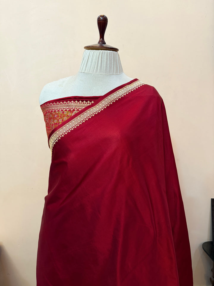 Maroon Pure Banarasi Handloom Katan Satin Silk Saree