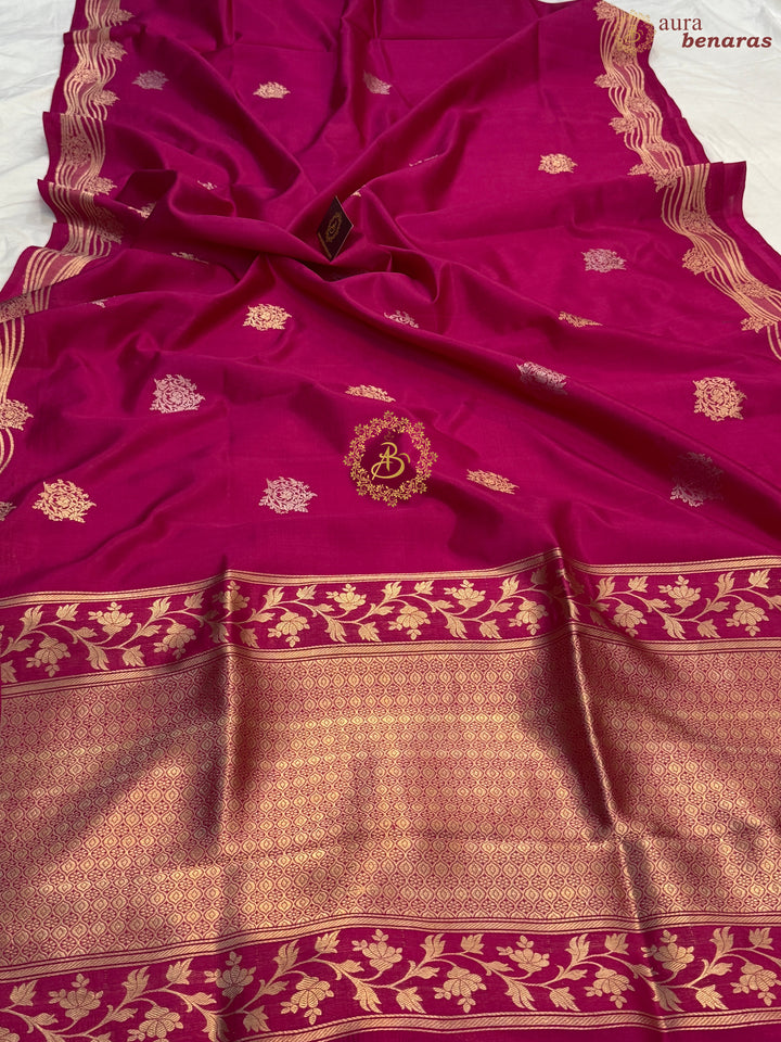 Rani Pink Pure Silk Handloom Banarasi Saree