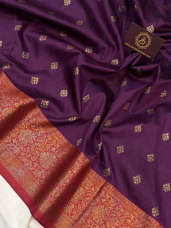 Purple Banarasi Handloom Soft Silk Saree - Aura Benaras