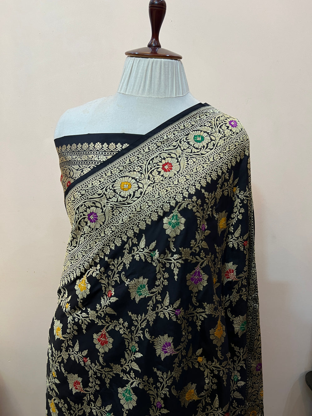 Black Pure Katan Silk Handloom Banarasi Saree