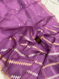 Lavender Banarasi Handloom Kora Silk Saree - Aura Benaras