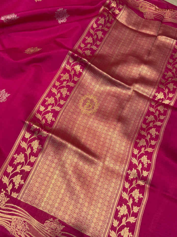Rani Pink Pure Silk Handloom Banarasi Saree