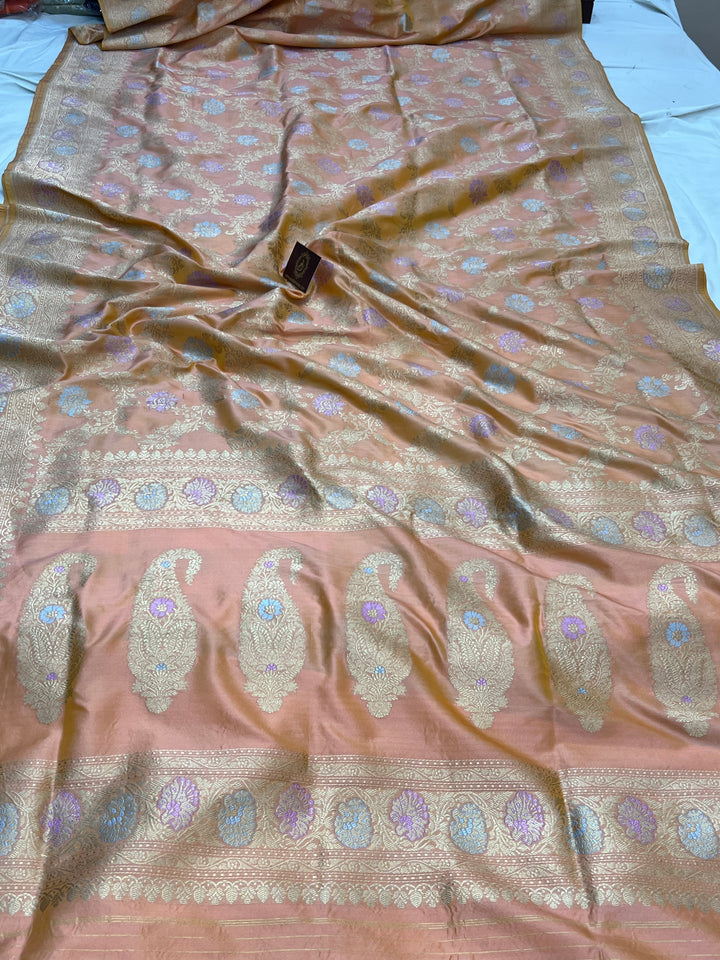 Peach Pure Katan Silk Handloom Banarasi Saree