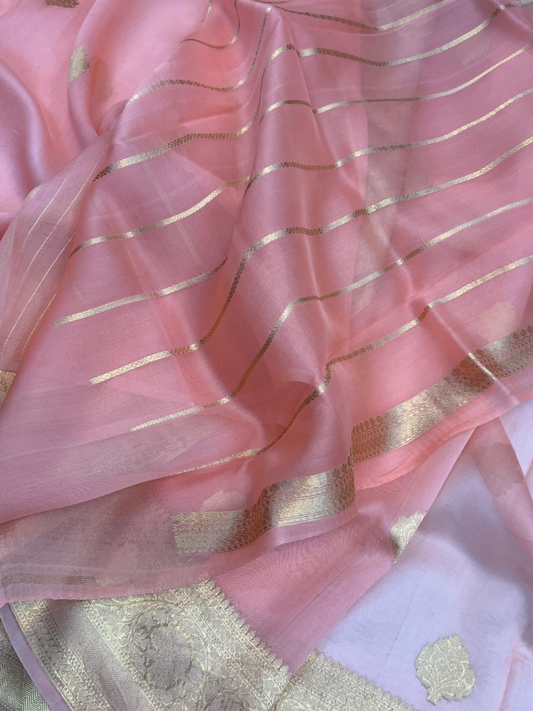 Peach Banarasi Handloom Kora Silk Saree