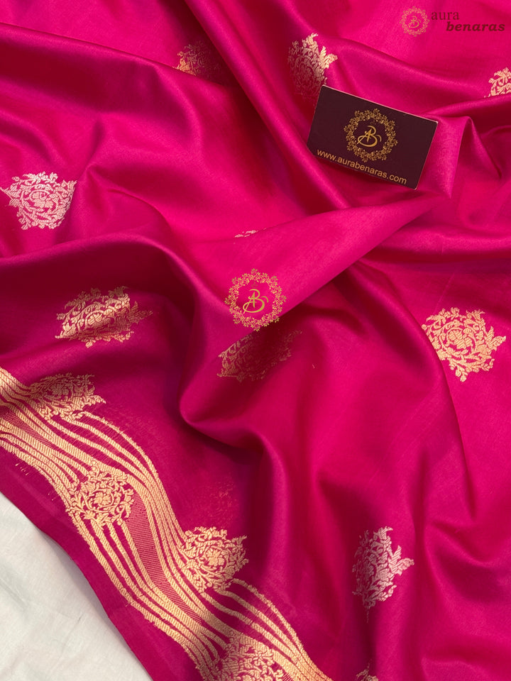 Rani Pink Pure Silk Handloom Banarasi Saree