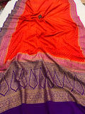 Orange Pure Banarasi Khaddi Crepe Silk Saree - Aura Benaras