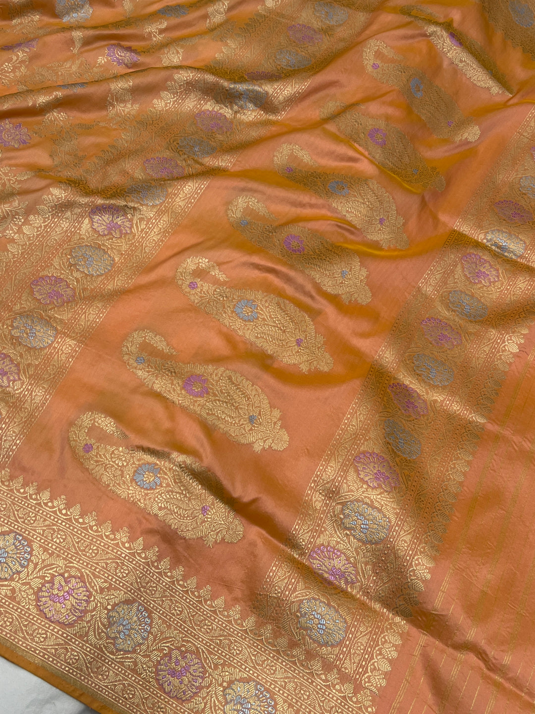Peach Pure Katan Silk Handloom Banarasi Saree