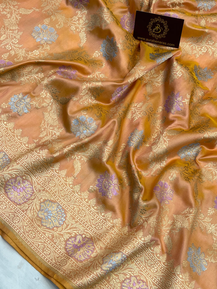 Peach Pure Katan Silk Handloom Banarasi Saree