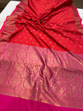 Red Banarasi Handloom Soft Silk Saree - Aura Benaras