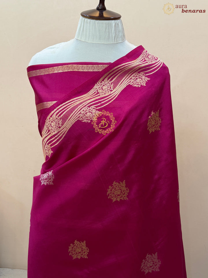 Rani Pink Pure Silk Handloom Banarasi Saree